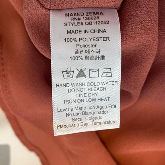 Naked Zebra Pearl Embellished Split Sleeve Blouse Rusty Mauve Flowy Long Sleeve - Picture 9 of 9